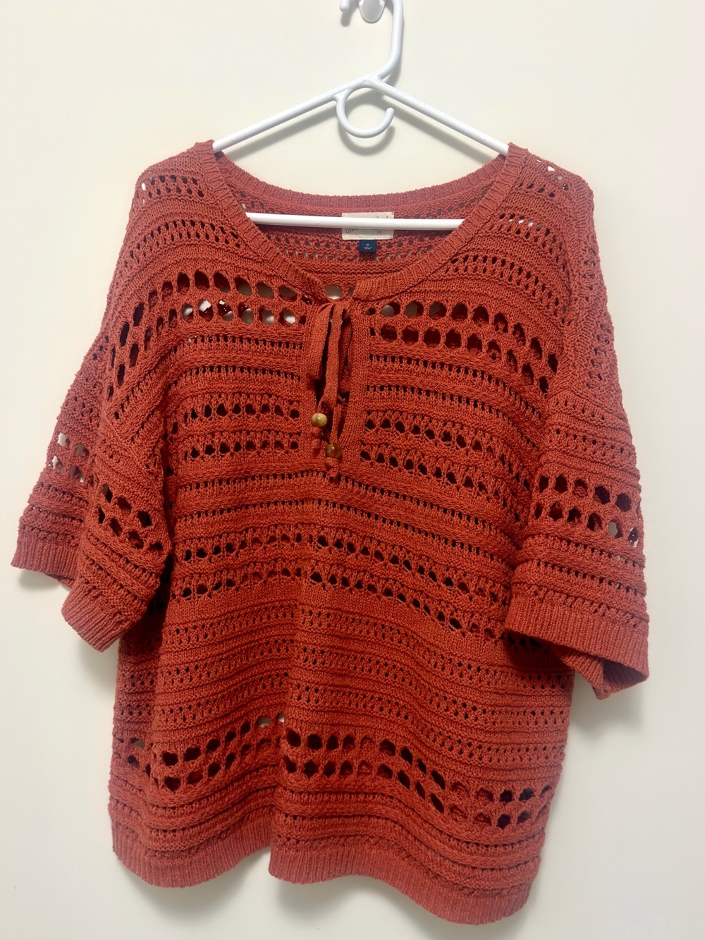 Universal Thread XL 100% Cotton Crochet Knit Pullover Rust Boho Open Knit